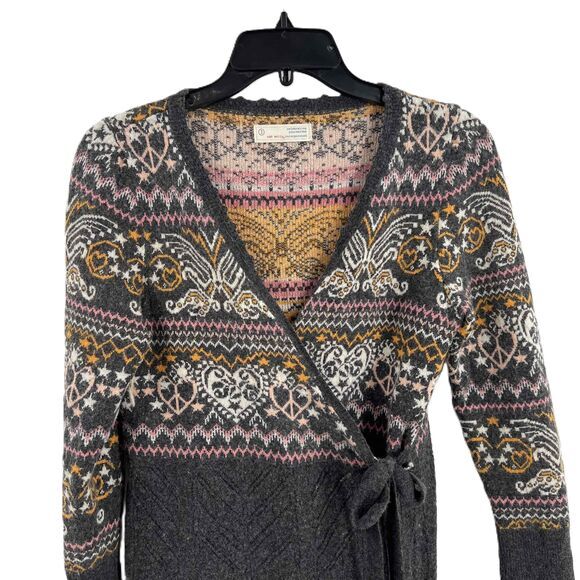 Odd Molly Gray Boho‎ Wrap Front Long Sleeve Cardigan Wool...